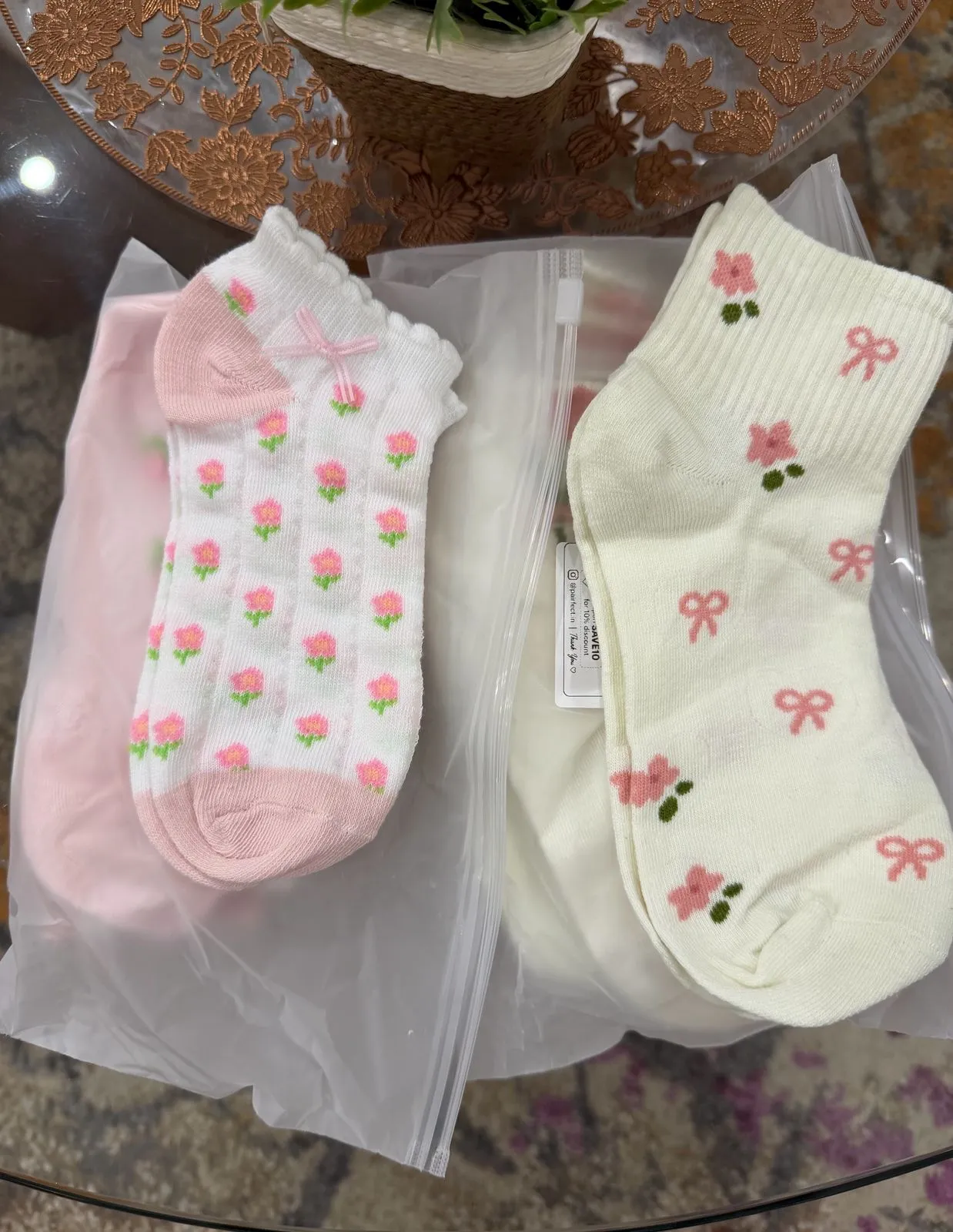 Sweet Bloom and Blossom Frill socks close-up